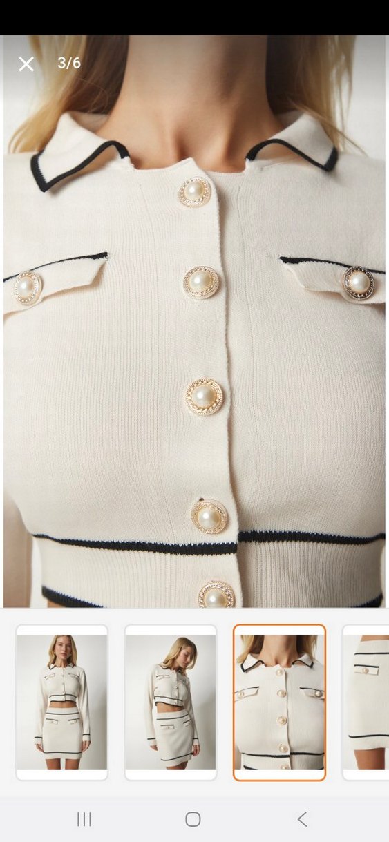 Krem düğme detaylı triko takımı - Görsel 2