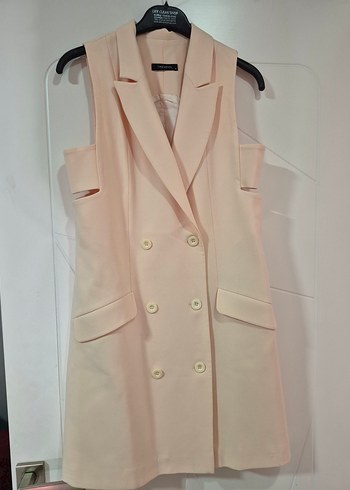 Zara modeli pudra Düğmeli Kolsuz kısa kadın elbise - Görsel 2