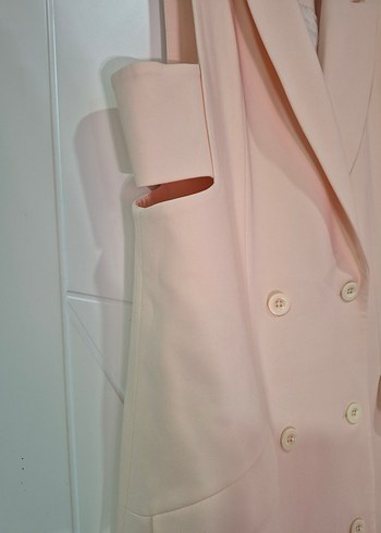 Zara modeli pudra Düğmeli Kolsuz kısa kadın elbise - Görsel 4