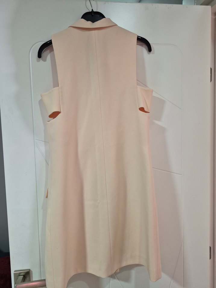 Zara modeli pudra Düğmeli Kolsuz kısa kadın elbise - Görsel 3