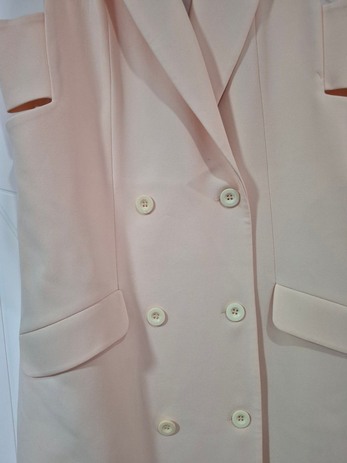 Zara modeli pudra Düğmeli Kolsuz kısa kadın elbise - Görsel 5