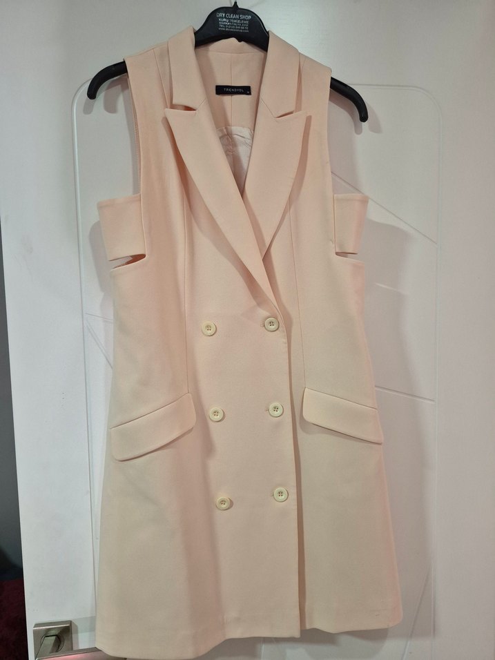 Zara modeli pudra Düğmeli Kolsuz kısa kadın elbise - Görsel 2