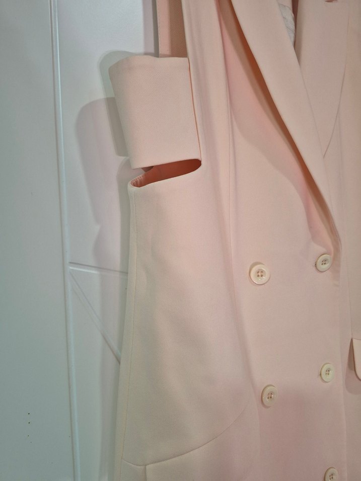 Zara modeli pudra Düğmeli Kolsuz kısa kadın elbise - Görsel 4