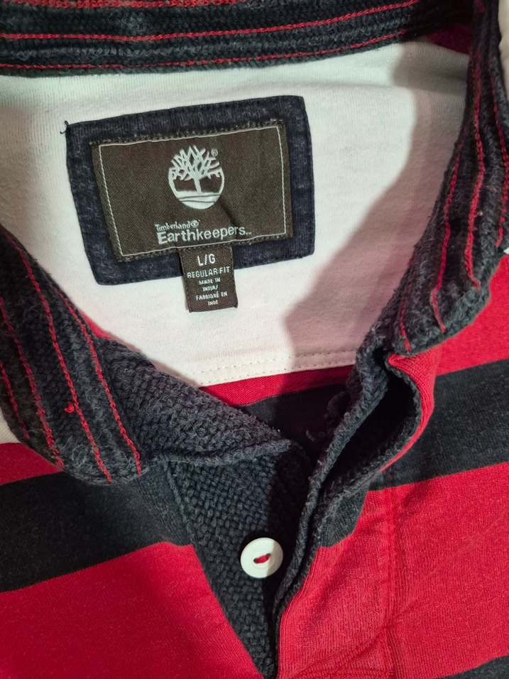 Timberland erkek Uzun Kollu Kırmızı Çizgili Polo Tişört - Görsel 4