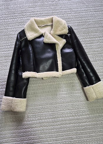 Kürklü Siyah Deri Kadın Ceket - Görsel 3