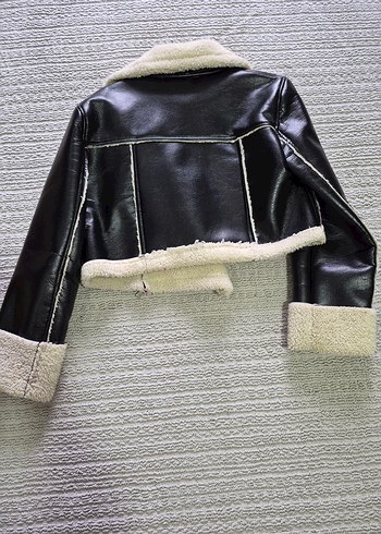 Kürklü Siyah Deri Kadın Ceket - Görsel 4