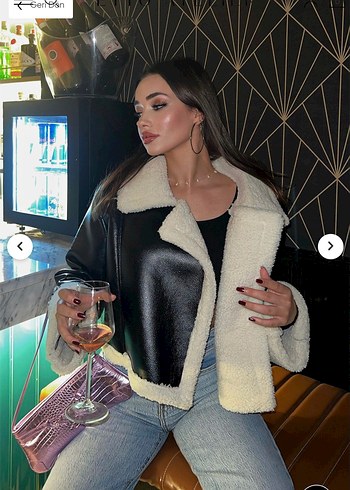 Kürklü Siyah Deri Kadın Ceket - Görsel 2