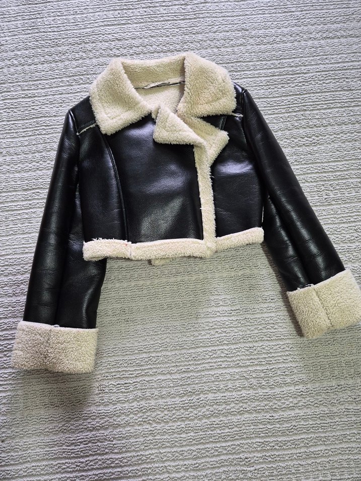 Kürklü Siyah Deri Kadın Ceket - Görsel 3
