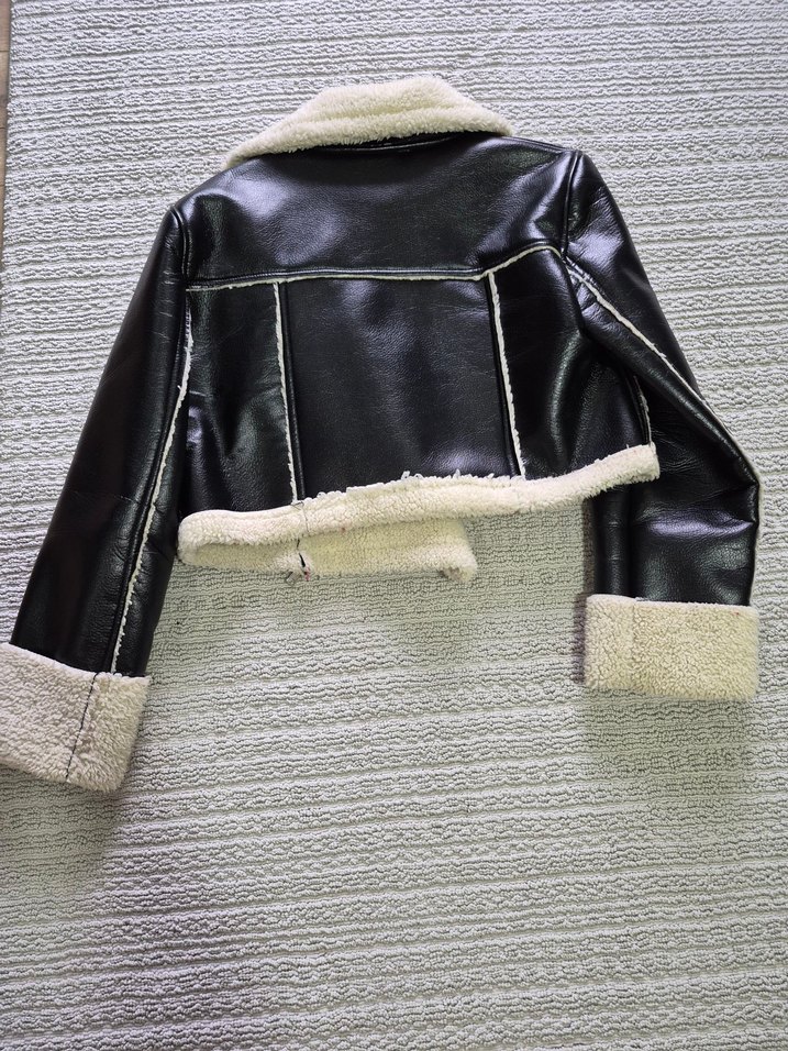 Kürklü Siyah Deri Kadın Ceket - Görsel 4