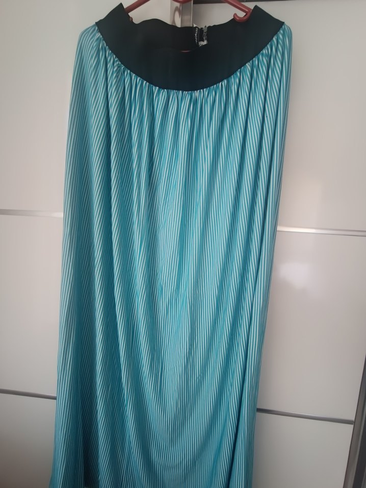 Turkuaz Pliseli Uzun Etek - Görsel 2