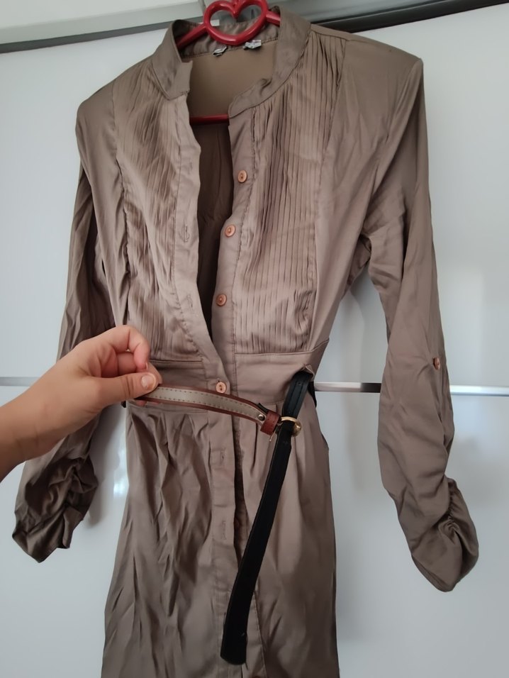 Bej Kemerli Uzun Kollu  Bluz - Görsel 2