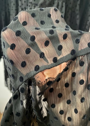 Uzun Kollu Siyah Puantiyeli Mini Elbise - Görsel 4