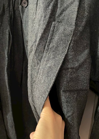 Düğmeli Gri Keten Kadın Gömlek - Görsel 4