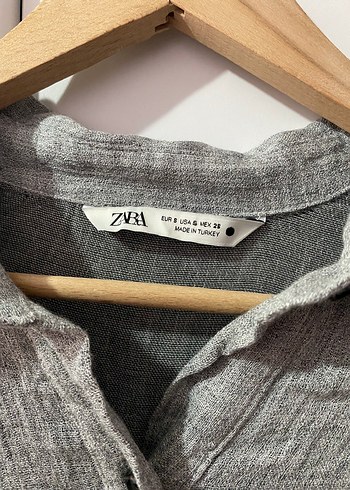 Gri Uzun Kollu Keten Midi Gömlek - Görsel 2