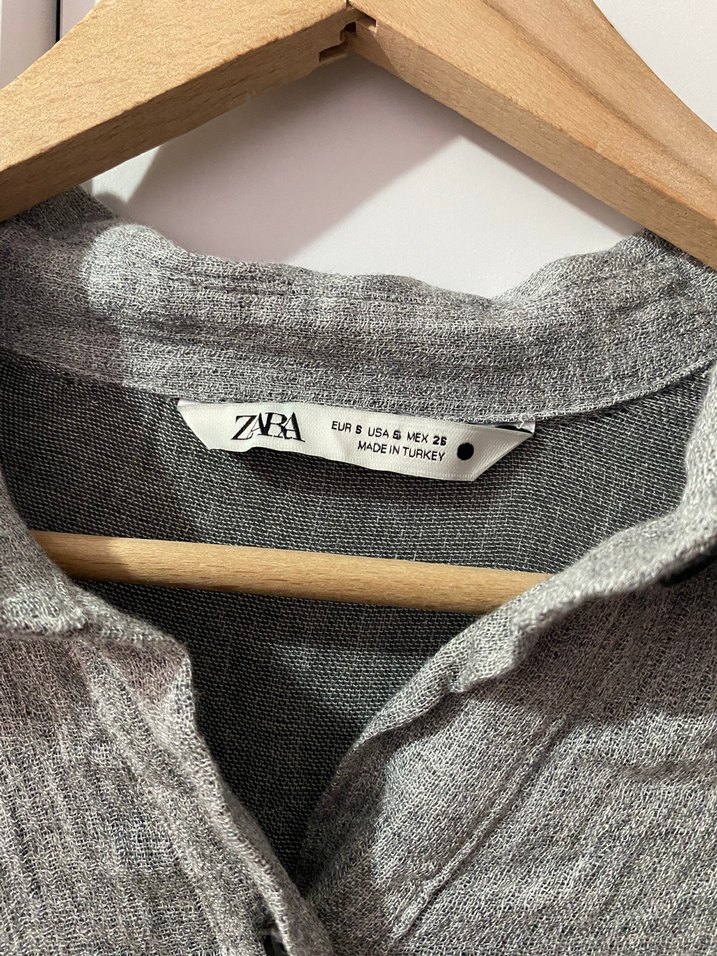 Gri Uzun Kollu Keten Midi Gömlek - Görsel 2