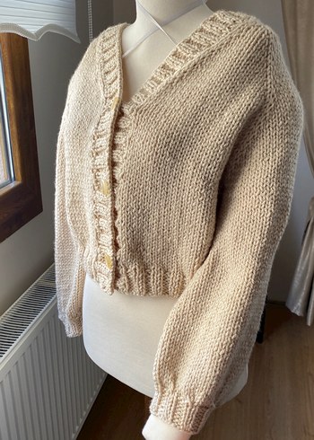 Bej Örgü Kadın Hırka, Rahat Kesim ( El Emeği) - Görsel 3