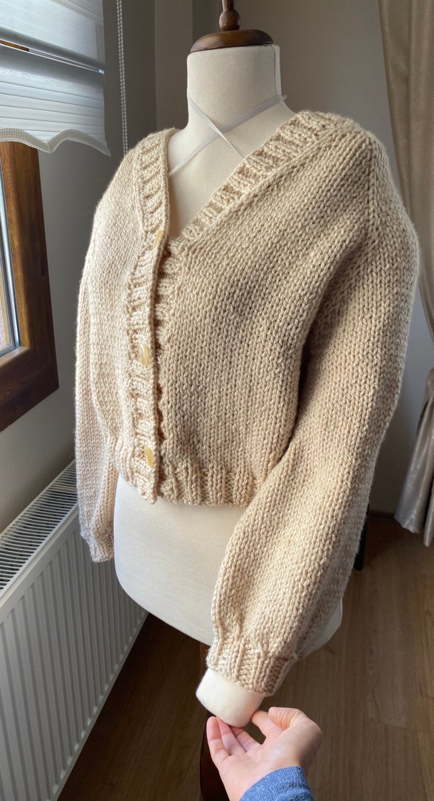 Bej Örgü Kadın Hırka, Rahat Kesim ( El Emeği) - Görsel 3