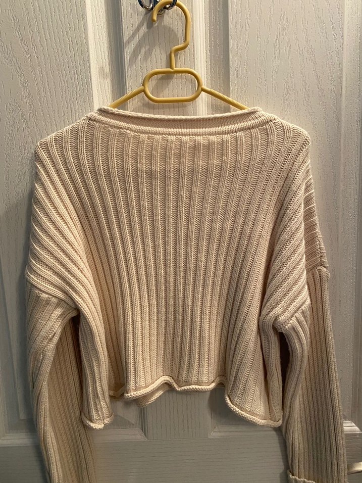 Beyaz Triko Kadın Kazak, Rahat Kesim - Görsel 3