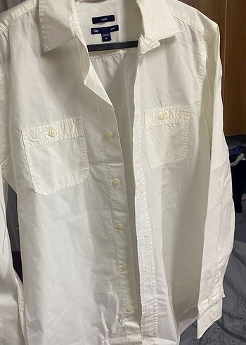 Erkek GAP Beyaz Keten Düğmeli Kısa Kollu Gömlek - Görsel 4