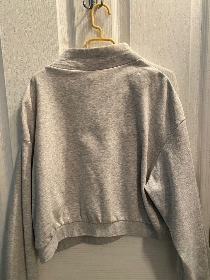 Gri Kadın Fermuarlı Sweatshirt - Görsel 3