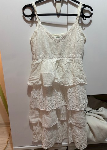 Beyaz Dantel Detaylı Bohem Midi Elbise - Görsel 2