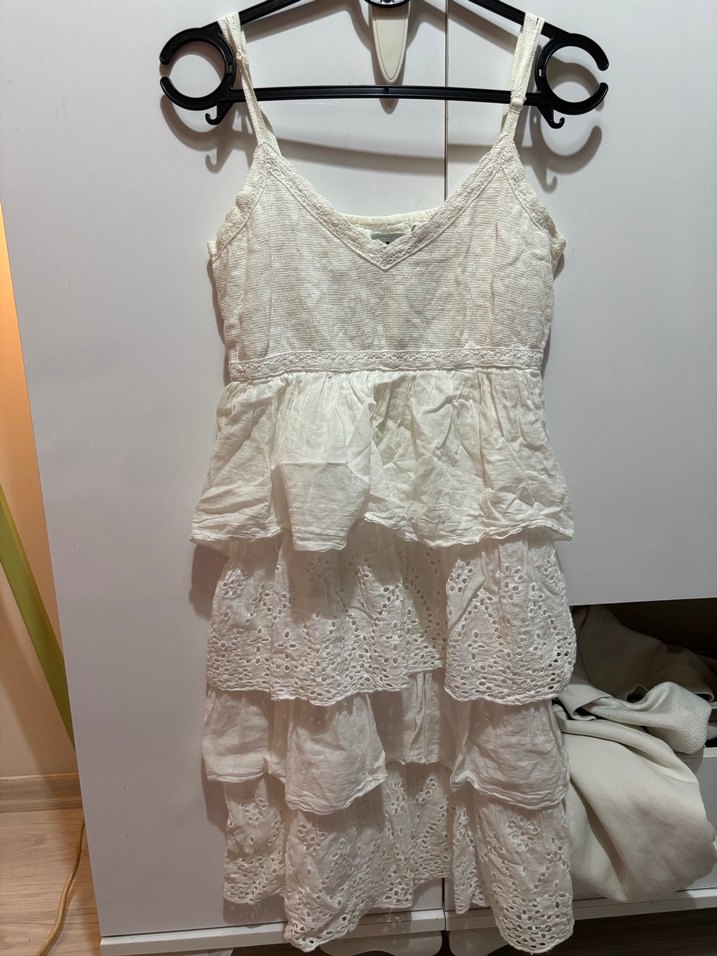 Beyaz Dantel Detaylı Bohem Midi Elbise - Görsel 2