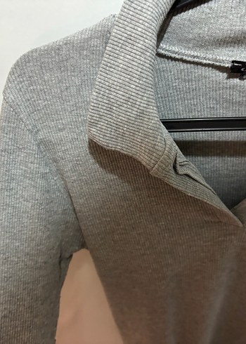 Gri Uzun Kollu Polo Yaka Kadın body - Görsel 2