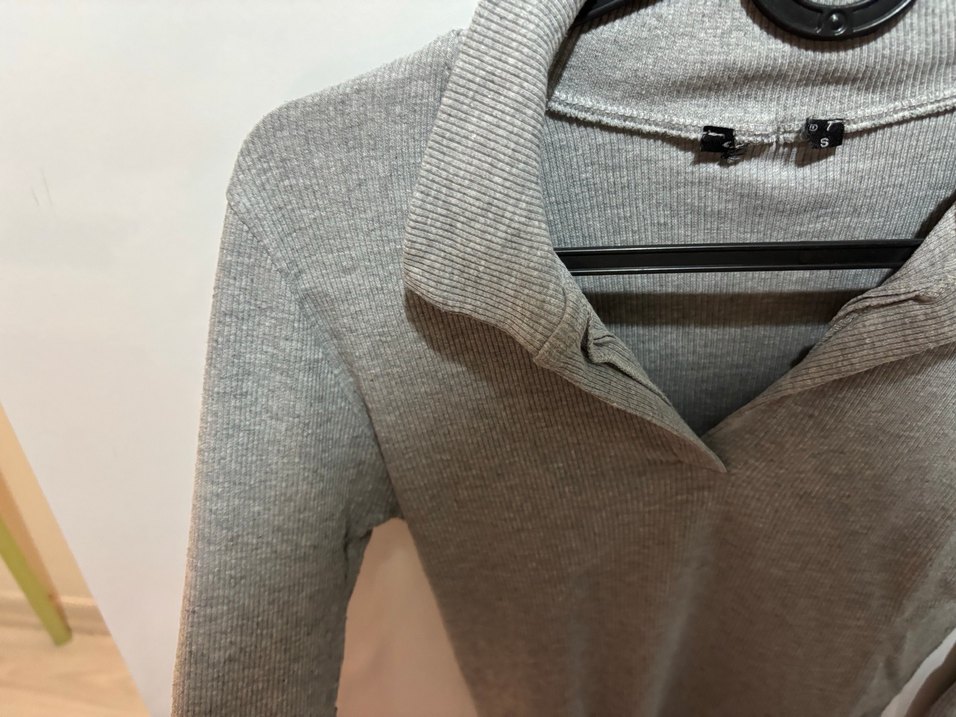 Gri Uzun Kollu Polo Yaka Kadın body - Görsel 2