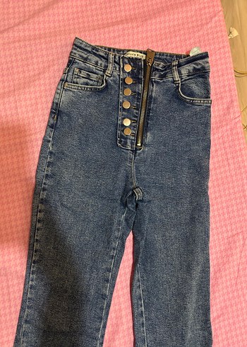 Düğmeli Mavi Denim Kadın Jean - Görsel 3