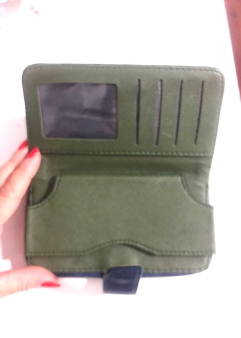 Turkuaz Deri Yılan Desenli Fermuarlı Cüzdan - Görsel 2