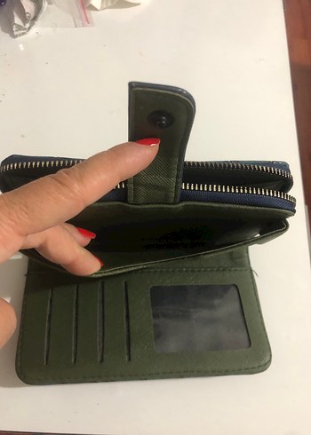 Turkuaz Deri Yılan Desenli Fermuarlı Cüzdan - Görsel 5