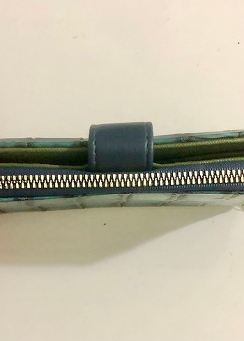 Turkuaz Deri Yılan Desenli Fermuarlı Cüzdan - Görsel 6