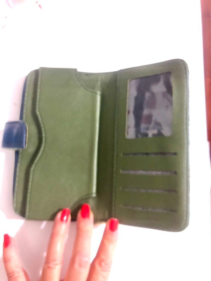 Turkuaz Deri Yılan Desenli Fermuarlı Cüzdan - Görsel 3