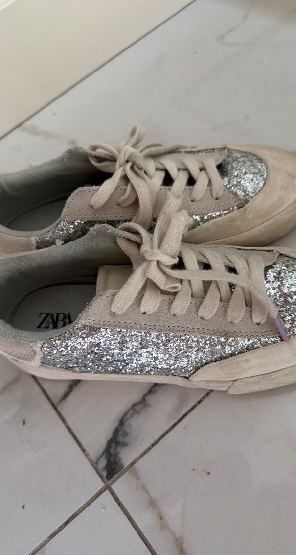 Gri Süet Platform Topuklu Parlak Kadın Spor Ayakkabı - Görsel 2