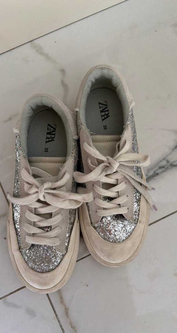 Gri Süet Platform Topuklu Parlak Kadın Spor Ayakkabı - Görsel 3