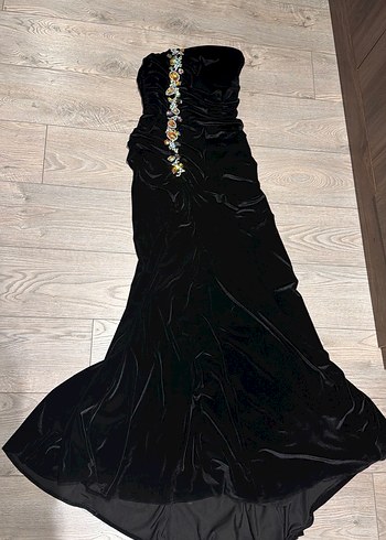 Siyah Straplez Uzun Gotik Abiye Elbise - Görsel 3