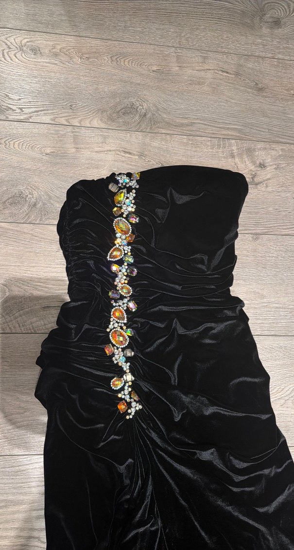 Siyah Straplez Uzun Gotik Abiye Elbise - Görsel 2