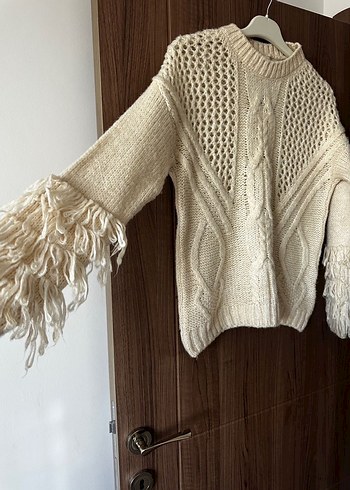 Bej Bohem Örgü Kadın Kazak - Görsel 2