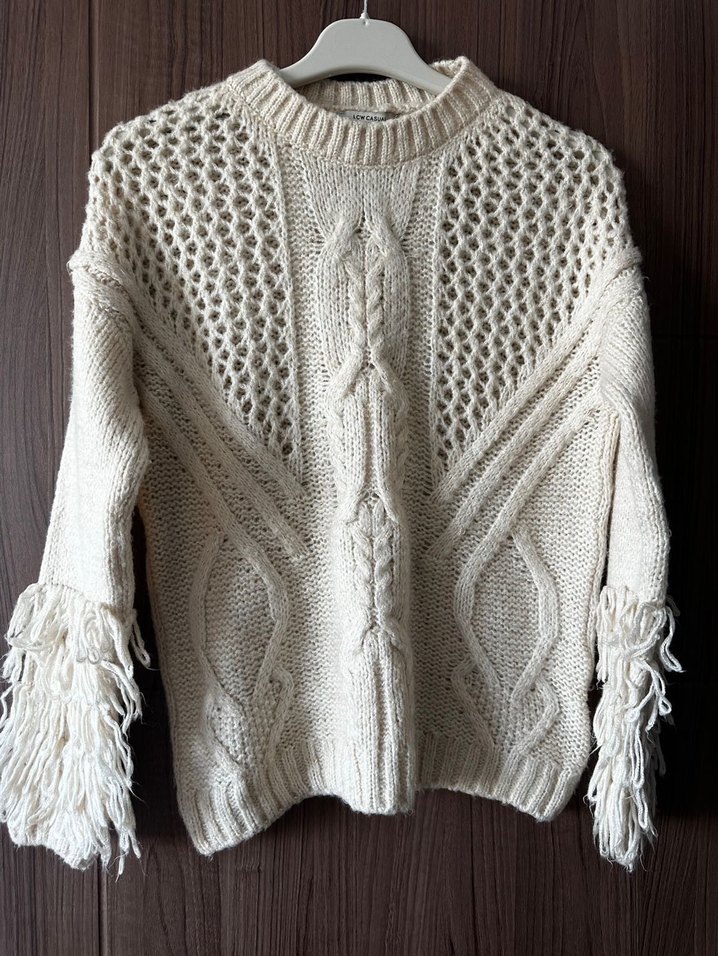 Bej Bohem Örgü Kadın Kazak - Görsel 4