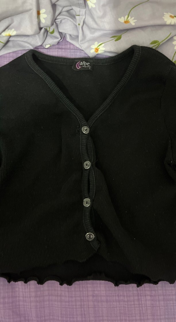 Siyah Düğmeli Uzun Kollu Kız Bolero - Görsel 2