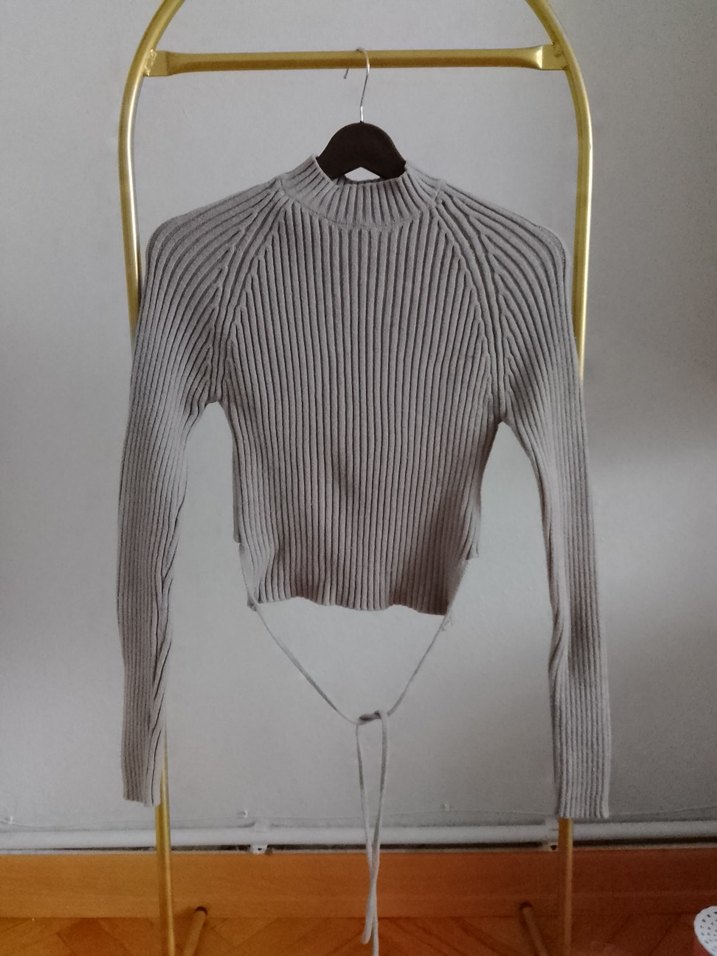 Pull&bear Gri Yüksek Yakalı İnce Triko Kadın Kazak - Görsel 2