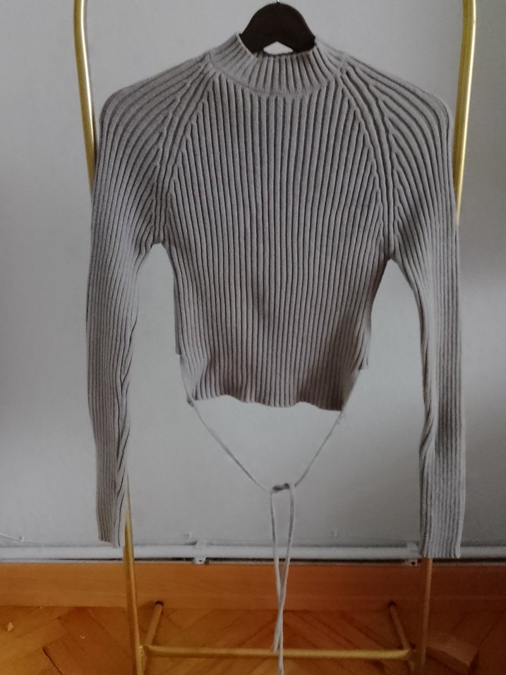 Pull&bear Gri Yüksek Yakalı İnce Triko Kadın Kazak - Görsel 3
