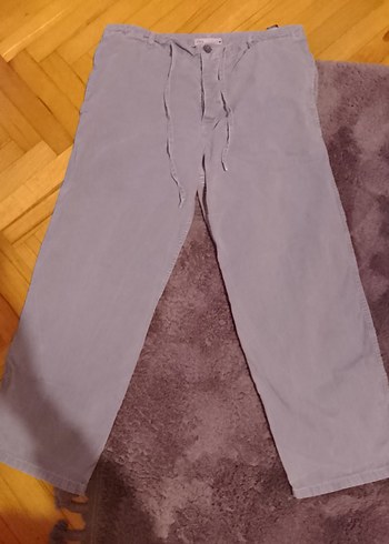 Gri Bol Kesim Midi Keten Kadın Pantolon - Görsel 2