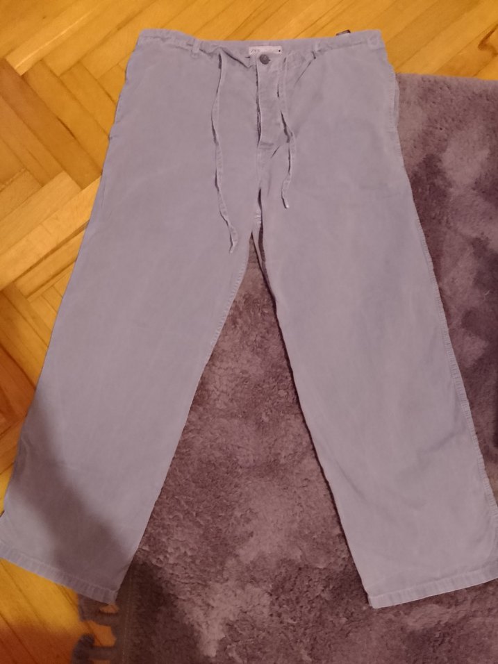 Gri Bol Kesim Midi Keten Kadın Pantolon - Görsel 2