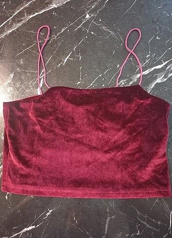 Zechka üst kadife bordo crop