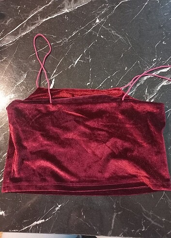Diğer Zechka üst kadife bordo crop