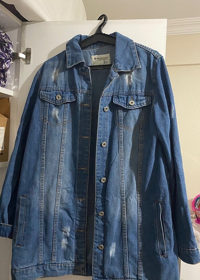 L beden uzun kot ceket - Görsel 2