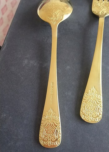 Koyu Altın Renkli İşlemeli Çatal Kaşık Bıçak Seti - Görsel 3