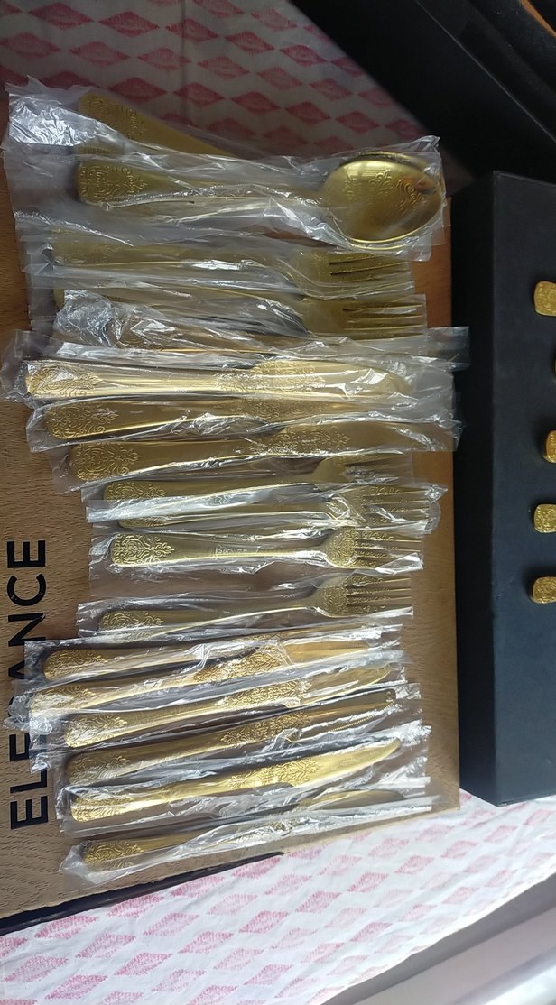 Koyu Altın Renkli İşlemeli Çatal Kaşık Bıçak Seti - Görsel 2