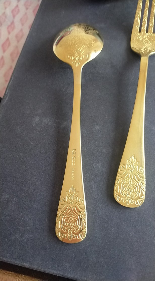 Koyu Altın Renkli İşlemeli Çatal Kaşık Bıçak Seti - Görsel 3
